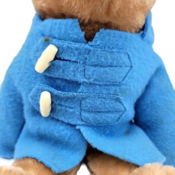 Eden Paddington Bear Plush Brown 16" Wool Coat 2-Button Blue Black Ears VTG 1981 - Picture 3 of 12